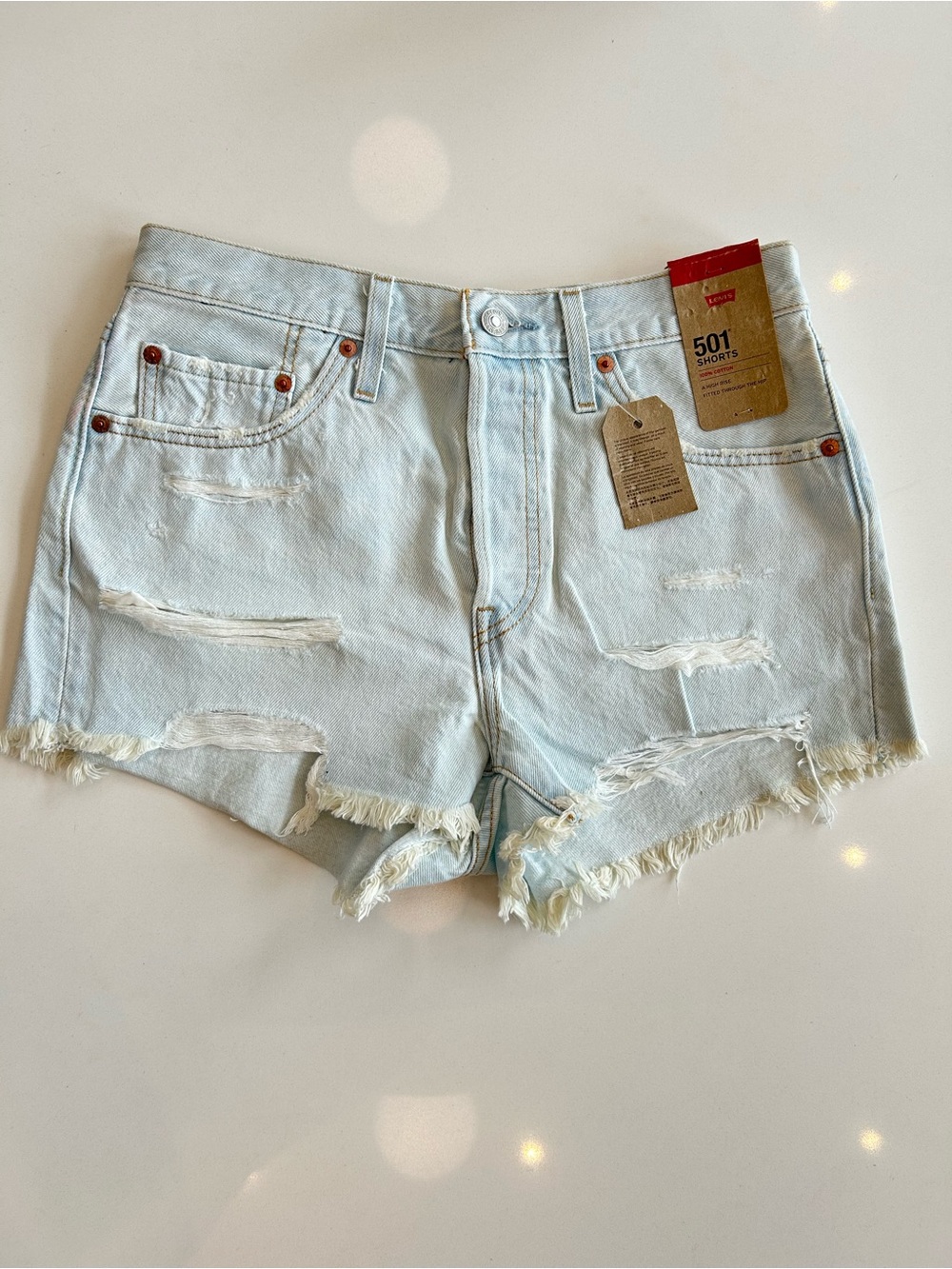 Levi's Light Blue Distressed 501 Denim Shorts